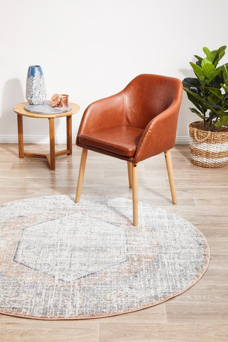 Zardab Peach Transitional Grid Contemporary Round Rug, Rugs, Ozark Home 