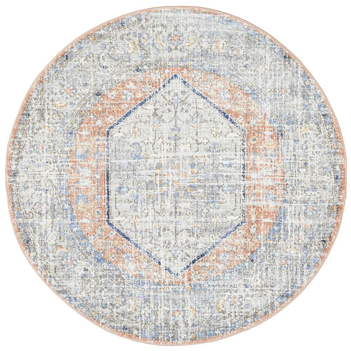 Zardab Peach Transitional Grid Contemporary Round Rug, Rugs, Ozark Home 