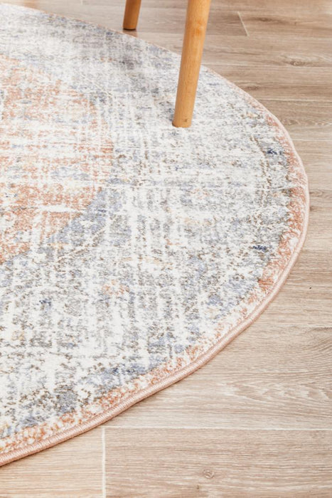 Zardab Peach Transitional Grid Contemporary Round Rug, Rugs, Ozark Home 