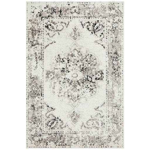 Meydan White Grey & Black Faded Transitional Medallion Contemporary Rug, Rugs, Ozark Home 