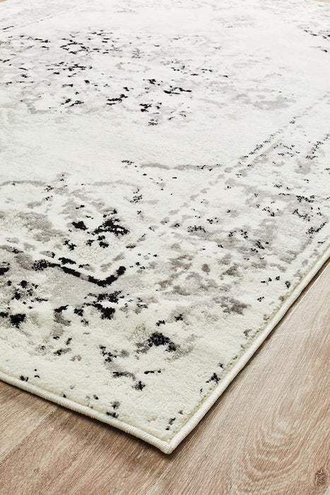 Meydan White Grey & Black Faded Transitional Medallion Contemporary Rug, Rugs, Ozark Home 