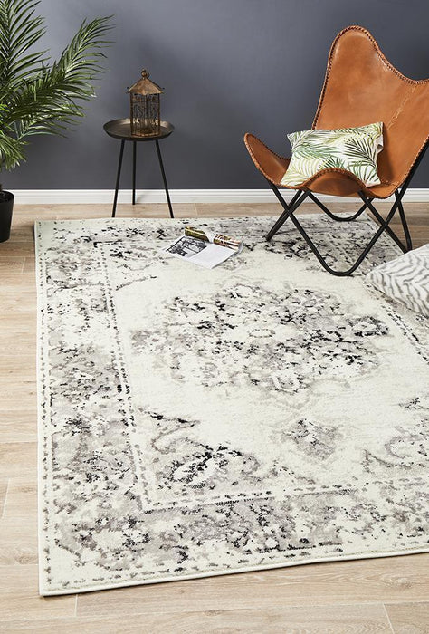 Meydan White Grey & Black Faded Transitional Medallion Contemporary Rug, Rugs, Ozark Home 