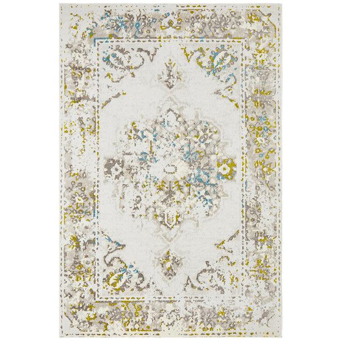 Meydan White Green & Blue Faded Transitional Medallion Contemporary Rug, Rugs, Ozark Home 