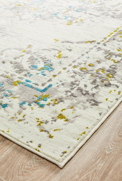 Meydan White Green & Blue Faded Transitional Medallion Contemporary Rug, Rugs, Ozark Home 