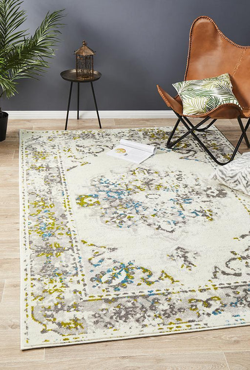 Meydan White Green & Blue Faded Transitional Medallion Contemporary Rug, Rugs, Ozark Home 