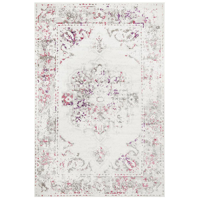 Meydan White Pink & Grey Faded Transitional Medallion Contemporary Rug, Rugs, Ozark Home 