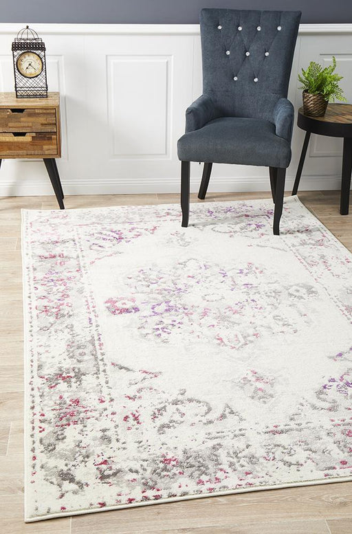 Meydan White Pink & Grey Faded Transitional Medallion Contemporary Rug, Rugs, Ozark Home 