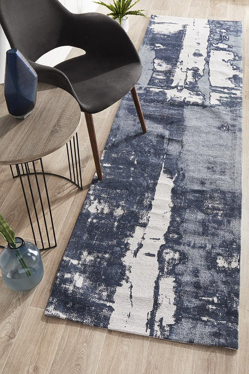 Manali Denim Abstract Paint Streak Contemporary Runner Rug, Rugs, Ozark Home 