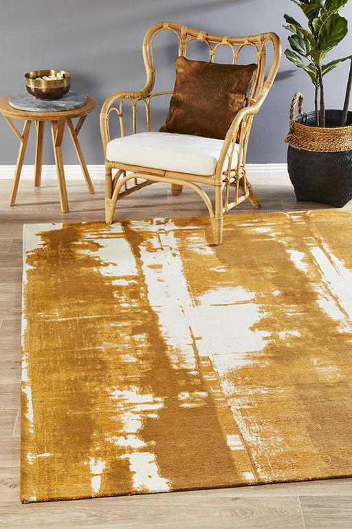 Manali Mustard Abstract Paint Streak Contemporary Rug, Rugs, Ozark Home 