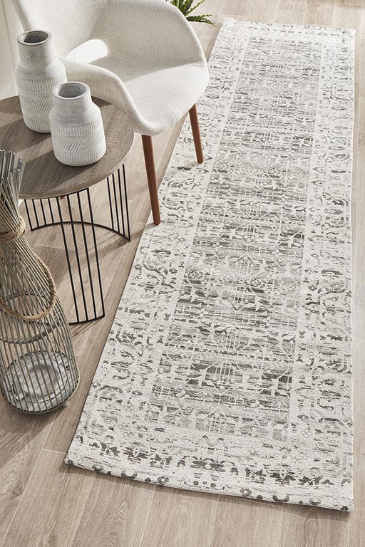 Manali Silver Transitional Floral Medallion Contemporary Runner Rug, Rugs, Ozark Home 