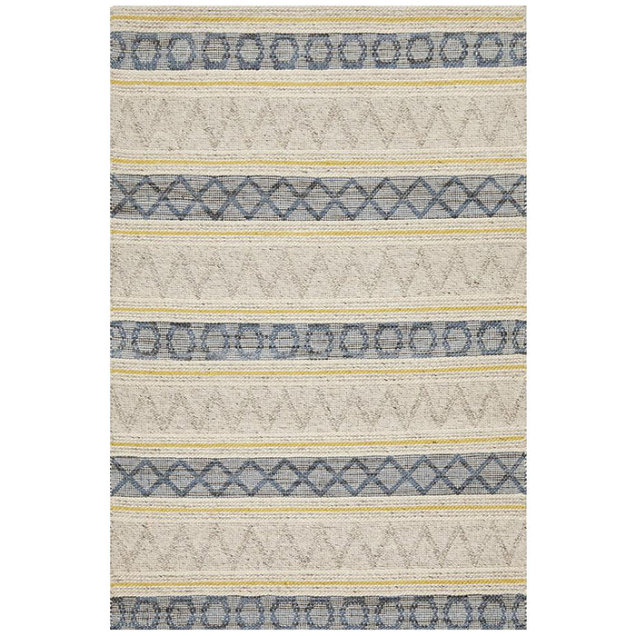 Madurai Silver Navy & Yellow Combined Pattern Flatwoven Contemporary Rug, Rugs, Ozark Home 