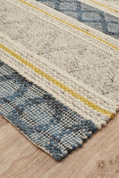 Madurai Silver Navy & Yellow Combined Pattern Flatwoven Contemporary Rug, Rugs, Ozark Home 