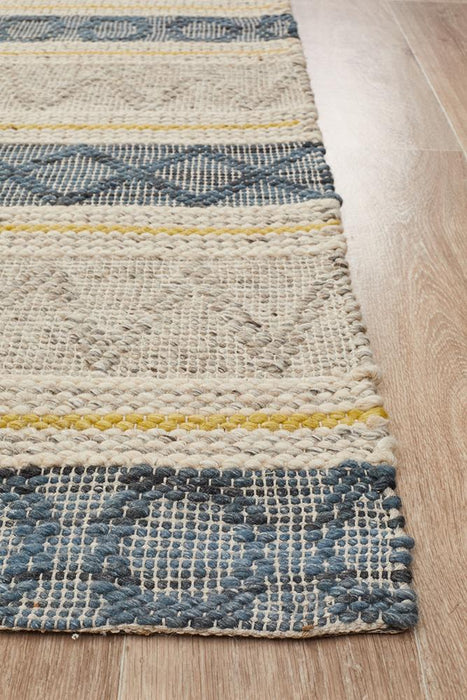 Madurai Silver Navy & Yellow Combined Pattern Flatwoven Contemporary Rug, Rugs, Ozark Home 