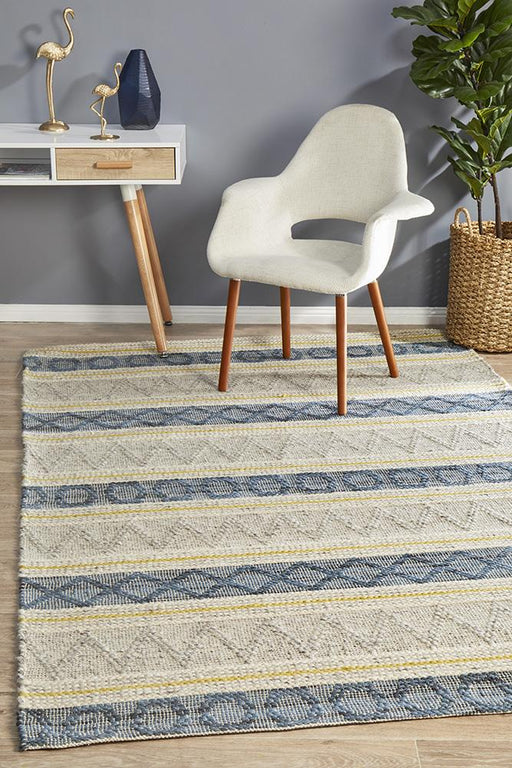 Madurai Silver Navy & Yellow Combined Pattern Flatwoven Contemporary Rug, Rugs, Ozark Home 