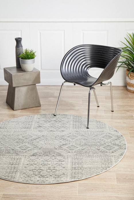 Serap Grey & Silver Round Zelda Contemporary Rug, Rugs, Ozark Home 