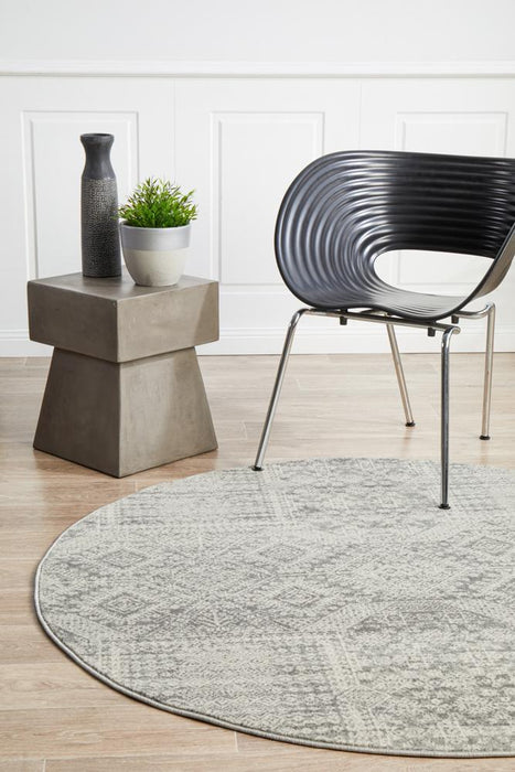 Serap Grey & Silver Round Zelda Contemporary Rug, Rugs, Ozark Home 