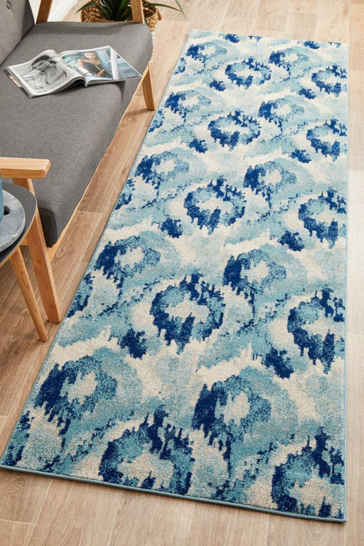 Serap Whimsical Blue Abstract Ocean Contemporary Runner Rug, Rugs, Ozark Home 