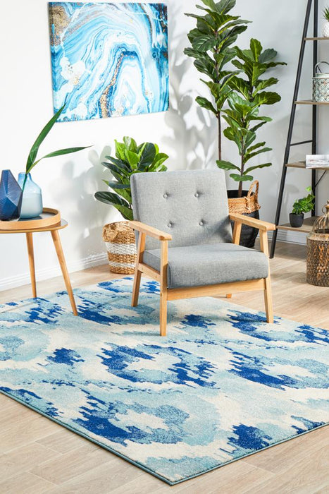 Serap Whimsical Blue Abstract Ocean Contemporary Rug, Rugs, Ozark Home 