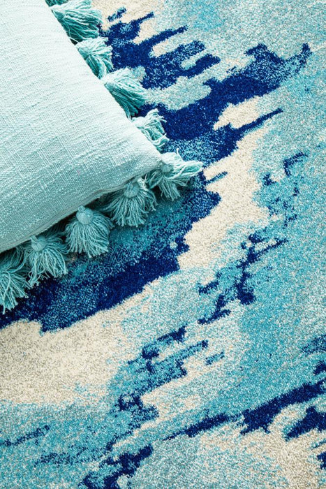 Serap Whimsical Blue Abstract Ocean Contemporary Rug, Rugs, Ozark Home 