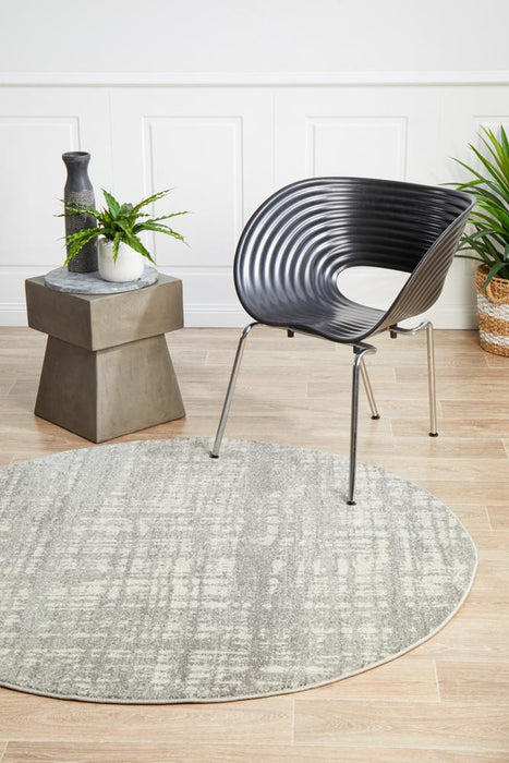 Serap Grey & Silver Round Abstract Crosshatch Contemporary Rug, Rugs, Ozark Home 