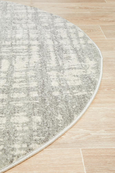 Serap Grey & Silver Round Abstract Crosshatch Contemporary Rug, Rugs, Ozark Home 