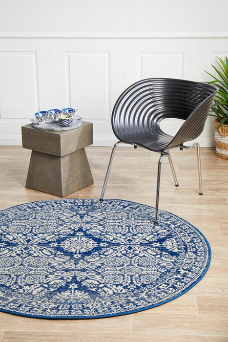 Serap Navy Round Transitional Medallion Contemporary Rug, Rugs, Ozark Home 