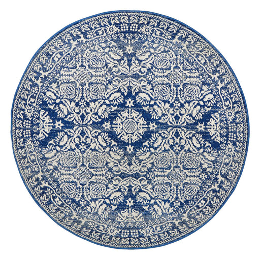 Serap Navy Round Transitional Medallion Contemporary Rug, Rugs, Ozark Home 