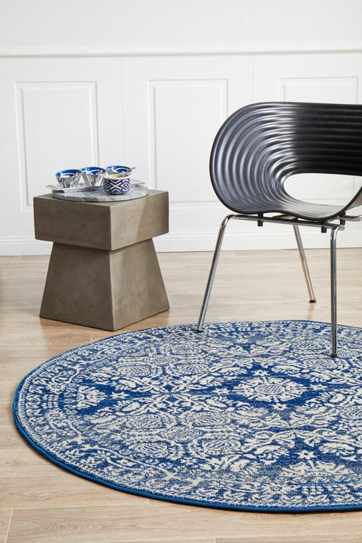 Serap Navy Round Transitional Medallion Contemporary Rug, Rugs, Ozark Home 