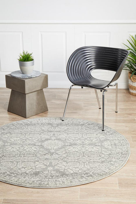 Serap Silver Round Transitional Medallion Contemporary Rug, Rugs, Ozark Home 