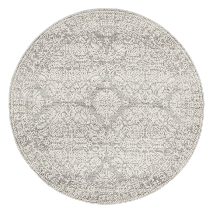 Serap Silver Round Transitional Medallion Contemporary Rug, Rugs, Ozark Home 