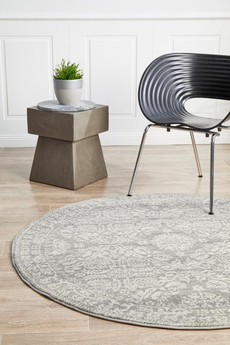 Serap Silver Round Transitional Medallion Contemporary Rug, Rugs, Ozark Home 