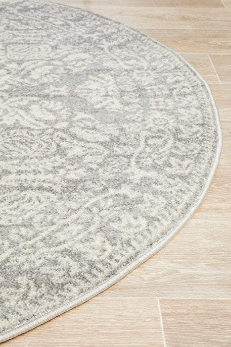 Serap Silver Round Transitional Medallion Contemporary Rug, Rugs, Ozark Home 