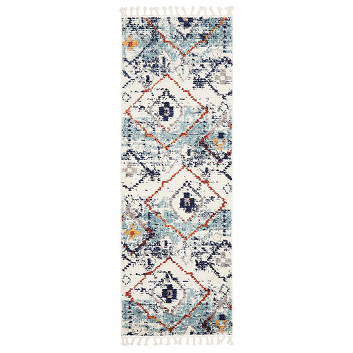 Mersin Blue Morroccan Geometric Pattern Contemporary Runner Rug, Rugs, Ozark Home 