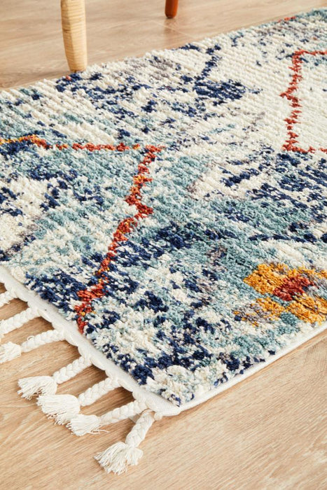 Mersin Blue Morroccan Geometric Pattern Contemporary Runner Rug, Rugs, Ozark Home 