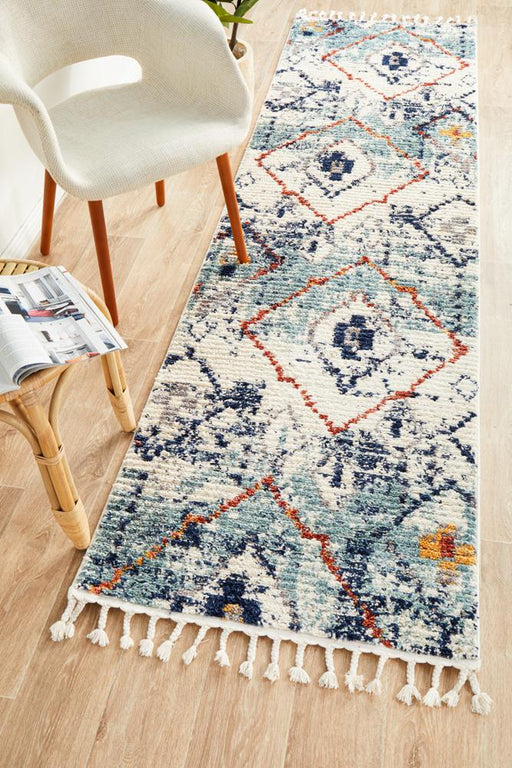 Mersin Blue Morroccan Geometric Pattern Contemporary Runner Rug, Rugs, Ozark Home 