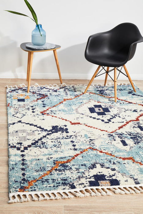 Mersin Blue Morroccan Geometric Pattern Contemporary Rug, Rugs, Ozark Home 