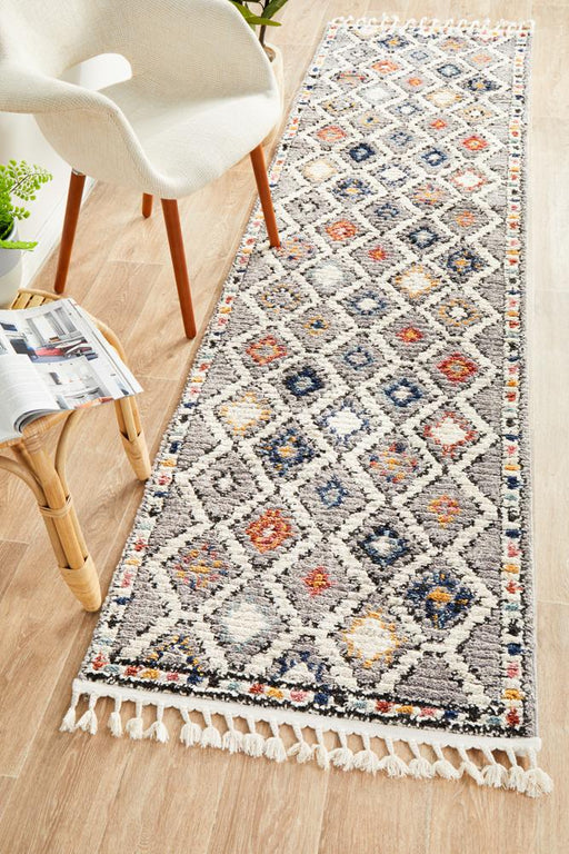 Mersin Grey Moroccan Diamond Motif Contemporary Runner Rug, Rugs, Ozark Home 