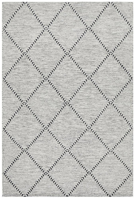 Meerut Grey, Black & White Lattice Pattern Wool Contemporary Rug, Rugs, Ozark Home 