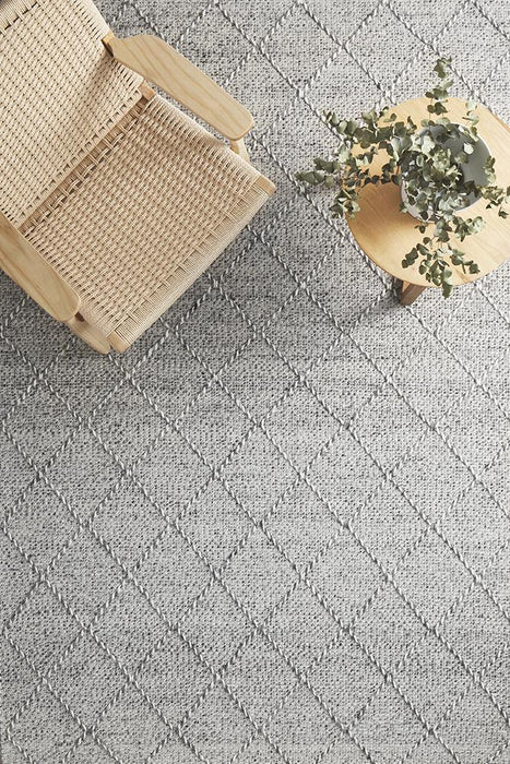 Meerut Grey & White Lattice Pattern Wool Contemporary Rug, Rugs, Ozark Home 