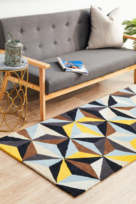 Manisa Blue Geometric Prism Wool Contemporary Runner Rug, Rugs, Ozark Home 