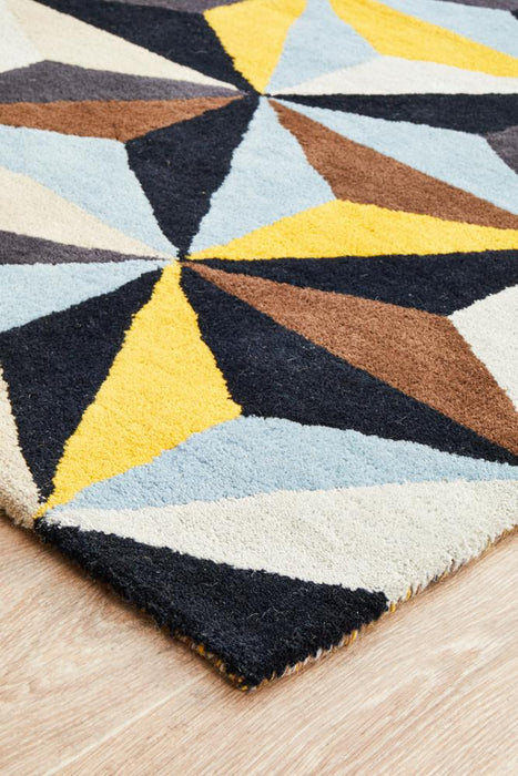 Manisa Blue Geometric Prism Wool Contemporary Runner Rug, Rugs, Ozark Home 