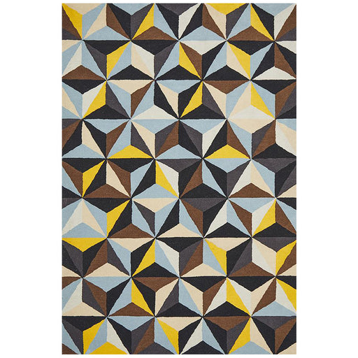 Manisa Blue Geometric Prism Wool Contemporary Rug, Rugs, Ozark Home 