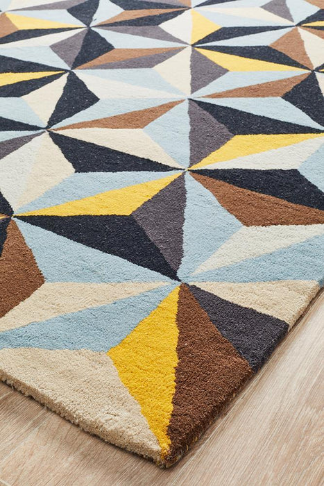 Manisa Blue Geometric Prism Wool Contemporary Rug, Rugs, Ozark Home 