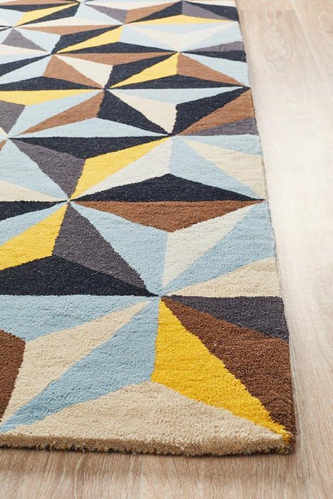 Manisa Blue Geometric Prism Wool Contemporary Rug, Rugs, Ozark Home 