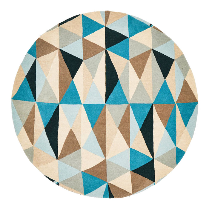 Manisa Turquoise Round Geometric Kaleidoscope Triangle Wool Contemporary Rug, Rugs, Ozark Home 