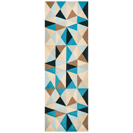 Manisa Turquoise Geometric Kaleidoscope Triangle Wool Contemporary Runner Rug, Rugs, Ozark Home 