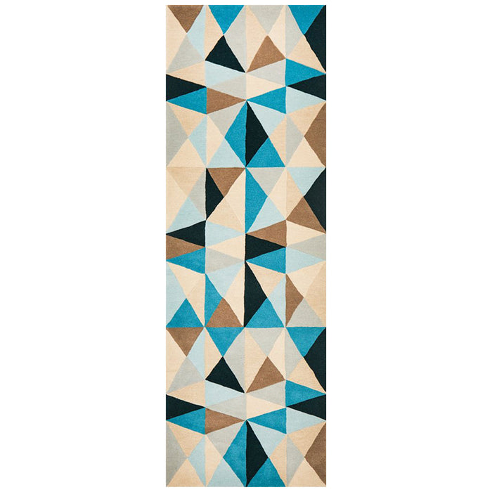 Manisa Turquoise Geometric Kaleidoscope Triangle Wool Contemporary Runner Rug, Rugs, Ozark Home 