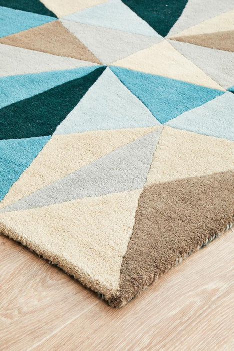 Manisa Turquoise Geometric Kaleidoscope Triangle Wool Contemporary Runner Rug, Rugs, Ozark Home 