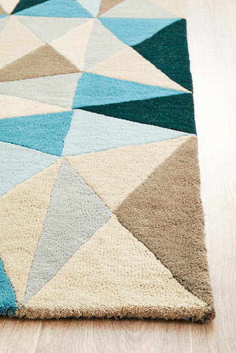 Manisa Turquoise Geometric Kaleidoscope Triangle Wool Contemporary Runner Rug, Rugs, Ozark Home 