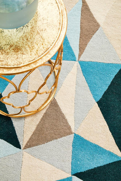 Manisa Turquoise Geometric Kaleidoscope Triangle Wool Contemporary Runner Rug, Rugs, Ozark Home 